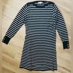 LOFT Black and White Striped Long Sleeve Dress